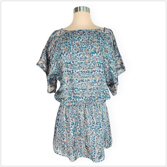 JOIE Sofinne Dusty Mink Boho Silk Floral Blouson Metallic Mini Dress NEW NWT XS - Picture 3 of 7